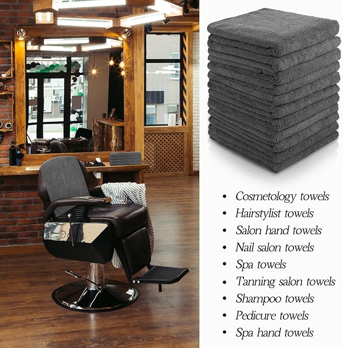 Shimeyao 48 Pack Bleach Proof Towels 16x 26inch Microfiber Absorbent Hair Towels Bulk Bleach Salon Hand Drying Cloth for Gym Bath Spa Shaving Shampoo Home(Grey)