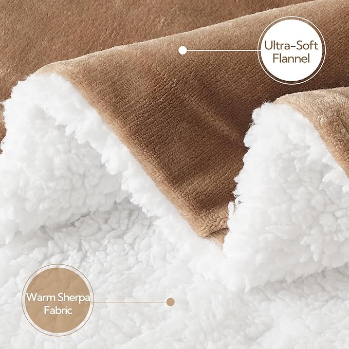 Electric Heated Blanket Twin 62"x84" - Soft Silky Flannel & Fluffy Sherpa Blanket with 9 Heat Levels & 2-10 Timer, ETL Certified & Overheat Protection, Gift for Grandma Grandpa, Brown