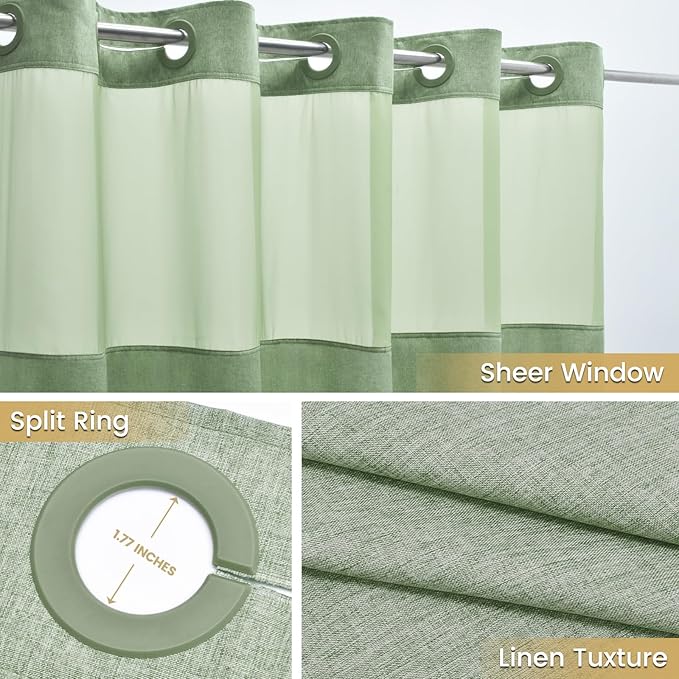 Extra Long No Hook Shower Curtain with Snap in Liner, Polyester Textured Shower Curtain with Liner Set, Waterproof Washable Hotel Style Shower Curtains for Bathroom, 71Wx86H, Sage Green