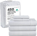 LANE LINEN Split King Sheets for Adjustable Bed – 450 Thread Count 100% Cotton Sateen Sheets, Soft & Cooling, 15” Deep Pocket Fitted Sheet, Hotel Bedding & Pillowcases, Ticking Stripe