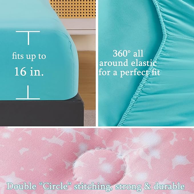 URBONUR 6Pcs Glitter Comforter Set for Girls Twin Size Gradient Tie Dye Purple Blue Bedding Set Comforter with Sheet Set, Ultra Soft and Breathable Kids Bed Set for Teen Girl