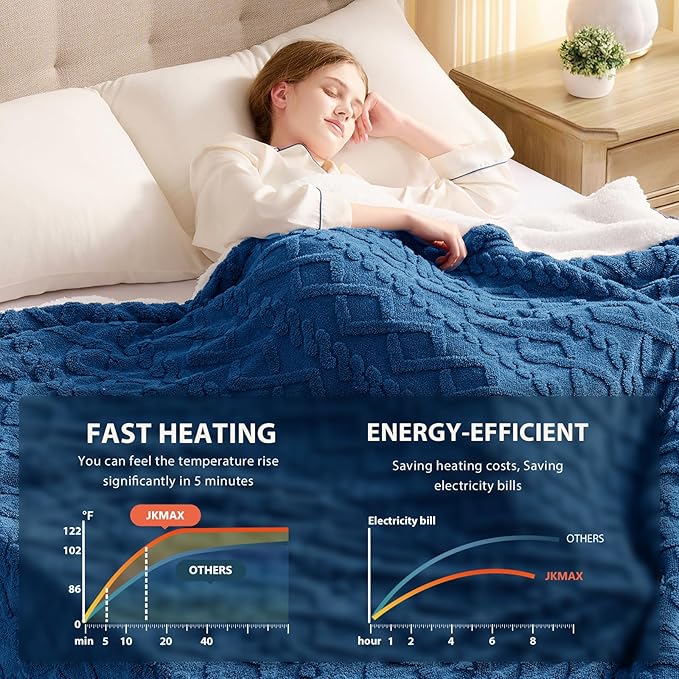 Heated Electric Blanket Full Size-72"x84" Heating Blanket with 10 Heating Levels & 5 Time Settings Over-Heat Protection，Winter Warmer for Adults with ETL Certification（Blue）