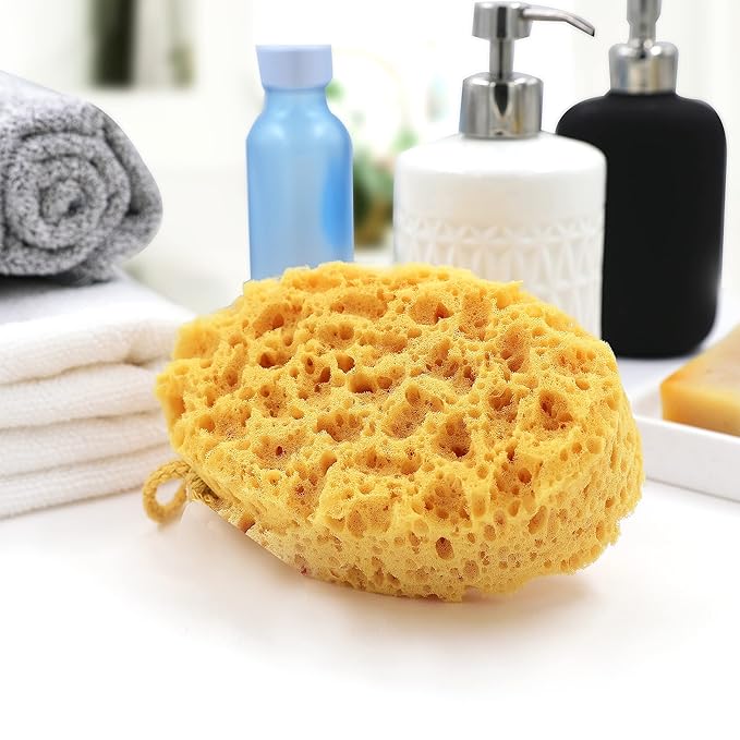 myHomeBody Bath Sponge, Foam Loofah, Body Scrubber for Bathing, Exfoliating Shower Pouf for Shower – Large Size, Lots of Lather, Oval, 2 Pack