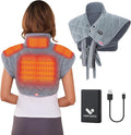 Vofuoti Heating Pad for Neck and Shoulders, Portable Cordless Heating Pad with Massager and Battery, Weighted Electric Heated Neck Shoulder Wrap, 16'' x 22'', 2.2lbs