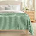 decorUhome Christmas Soft Fleece Sage Green Blanket Queen Size for Bed, Cozy Fluffy Plush Flannel Large Striped Throws for Couch Sofa, Lightweight Decorative Fuzzy Blanket for Woman, 90x90 Inches