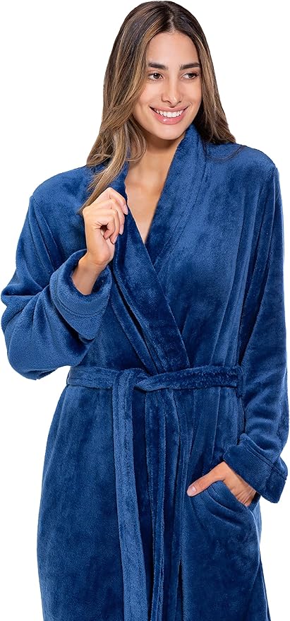 Turquaz Robes For Women, Womens Fleece Shawl Collar Soft Plush Knee Length Spa Robe