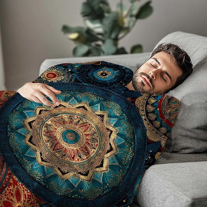 Bohemian Mandala Throw Blanket | Boho Home Decor for Sofa and Living Room, 40"x50"