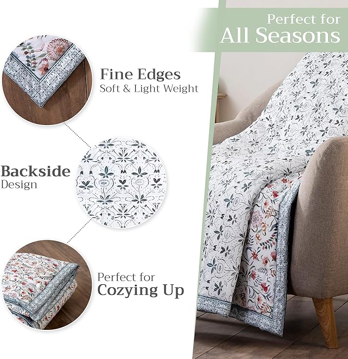 Maison d' Hermine Throw Blanket for Couch Lightweight Soft Warm Breathable Cotton Throw Blankets for Bed Girls Boys Women Men Gifts Sofa Travel Living Room Chair Bedding (60"x80", Nellore)