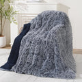 Wemore Shaggy Long Fur Faux Fur Weighted Blanket, Cozy and Plush Sherpa Long Hair Blanket for Adult 15lbs, Fluffy Fuzzy Sherpa Reverse Heavy Blanket for Bed, Couch, Backprint Navy Blue, 48 x 72 Inches