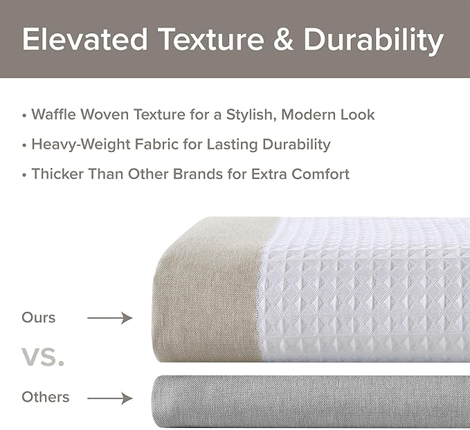 Madison Park Shower Curtain Waffle Weave Striped Pieced Design Fabric Shower Curtain for Bathroom with 3M Scotchgard Moisture Management Premium Spa Quality Modern Standard 72"x72" Taupe