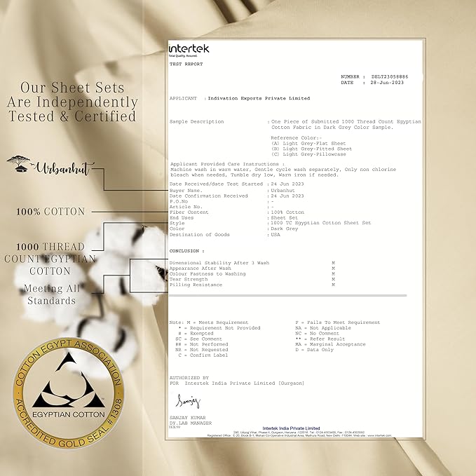 URBANHUT 100% Egyptian Cotton Sheets - 1000 Thread Count Queen Sheet Set (4Pc), Sateen Weave Luxury Hotel Sheets - Fits Upto 16" Mattress - Sand(Beige)