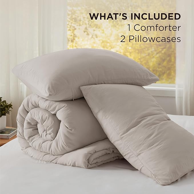 Bedsure California King Size Comforter Set, Linen Soft Prewashed Bedding for All Seasons, 3 Pieces GentleSoft™ Down Alternative Bed Set, 1 Lightweight Comforter (104"x96") and 2 Pillowcases (20"x36")