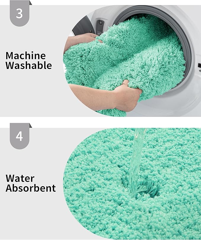 Small Bathroom Rug 17x24 Non Slip Fluffy Bath Mat for Bathroom Floor Washable Plush Luxury Bath Rug for Tub Soft Absorbent Shower Mat, Spa Blue