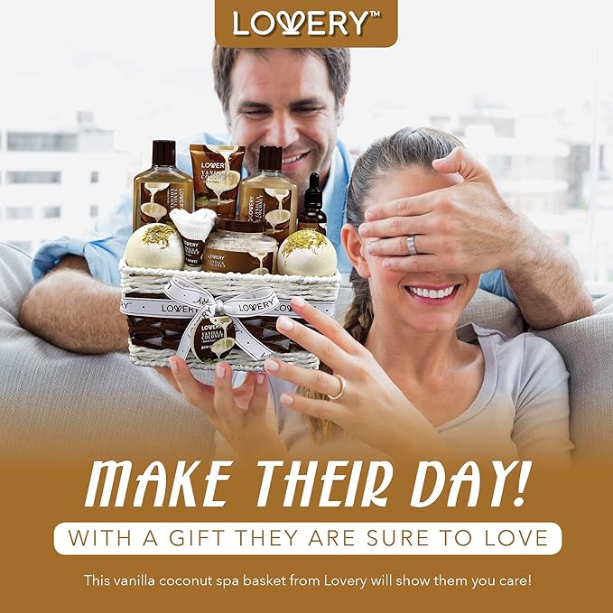 Gifts For Women Gift Basket for Women– 9 Piece Christmas Gifts Set of Vanilla Coconut Home Spa Set, Luxurious Holiday Bath and Body Sets Includes Fragrant Lotions, Extra Large Bath Bombs, Coconut Oil