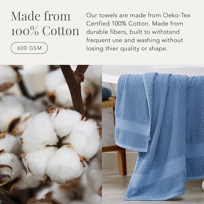 NY Loft 100% Cotton Hand Towel 6 Pack | Super Soft & Absorbent Quick-Dry Hand Towels 16" x 28" |Textured and Durable Cotton | Trinity Collection (6 Pack Hand Towel, Blue Shadow)