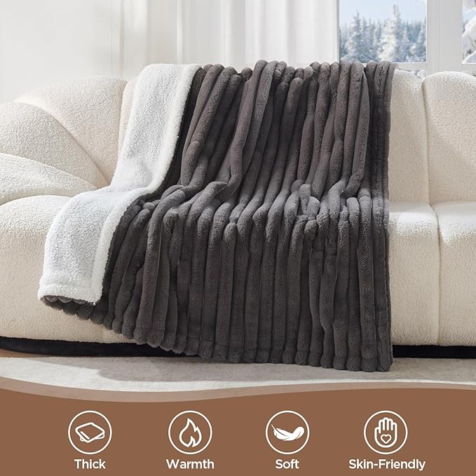 Westinghouse Electric Blanket Full Size, Super Cozy Luxury Faux Fur & Sherpa Heated Blanket with 10 Heating Levels & 1-12 Hours Auto Off, Fast Heating Blanket, Machine Washable, 80x 84 Inch Charcoal