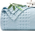 PHF Cooling Waffle Blanket King Size, Lightweight 60% Rayon Derived from Bamboo & 40% Cotton Breathable Blanket for Hot Sleepers, Soft and Luxury for Bed Couch and Sofa,104"x90",Sky Blue