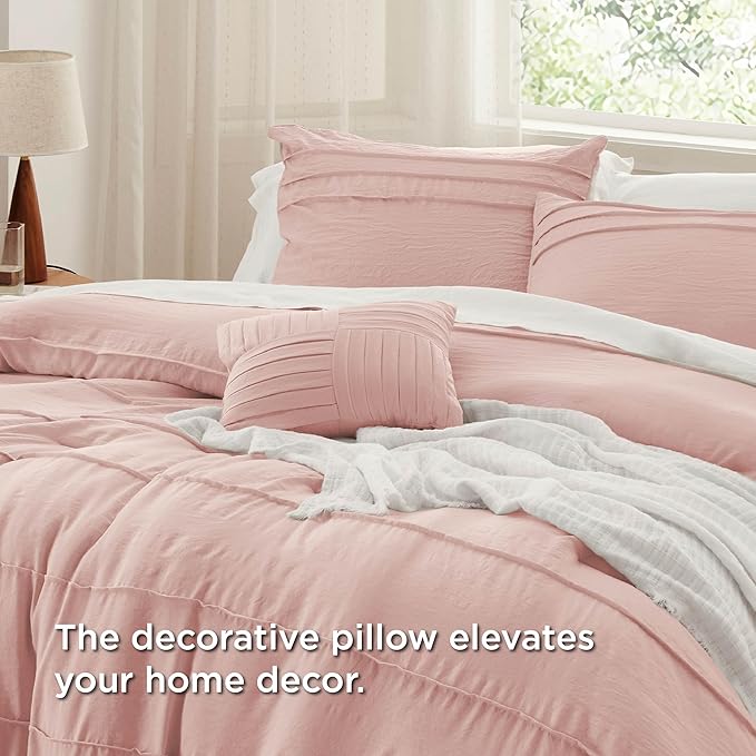 Bedsure Light Pink Twin XL Comforter Set - 3 Pieces Pinch Pleat Bed Set, Down Alternative Bedding Sets for All Season, 1 Comforter, 1 Pillowcase, 1 Decorative Pillow