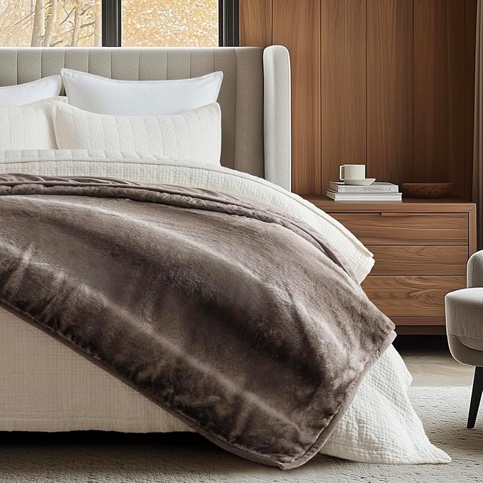 EVERGRACEHOME Ultra Soft Luxury Fluffy Mink Faux Fur Throw Blanket, Thick Warm Fall Winter Blankets for Bed, Couch, Cozy Plush Reversible Blanket for Chair, Sofa (Ombré Hazel Brown, 50"x60")