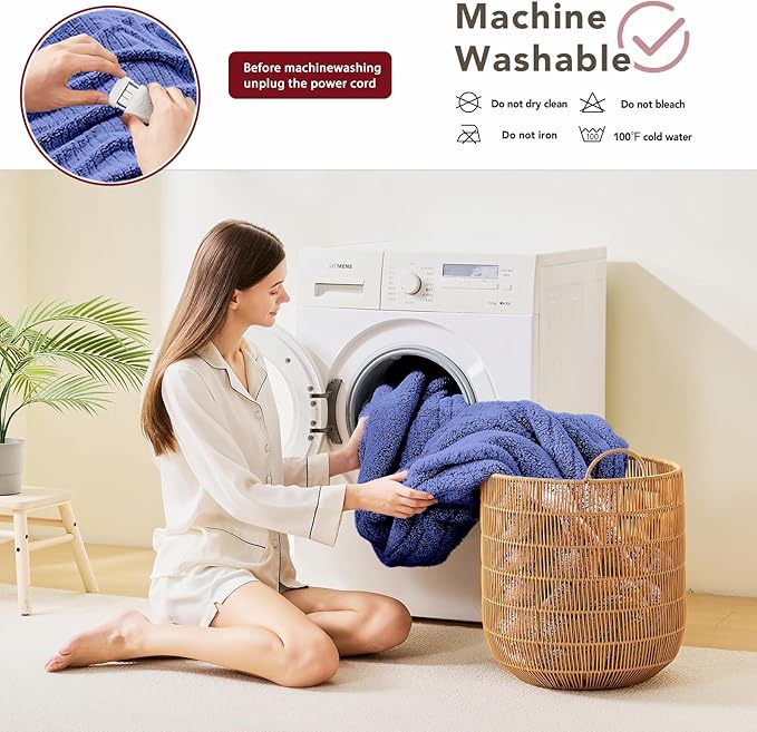 Heated Electric Blanket Full Size - 72"x84" Heating Blanket with 10 Heating Levels & 5 Time Settings Over-Heat Protection, Winter Warmer for Adults with ETL Certification（Navy Blue）