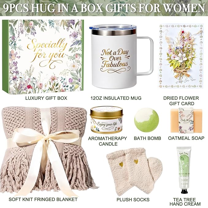 Get Well Soon Gifts for Women, Self Care Gift Baskets, Christmas Birthday Gifts for Women Spa Care Package, Thinking of You Sympathy Gift Box for Mom, Her, Friend, Sister, Wife (Khaki)