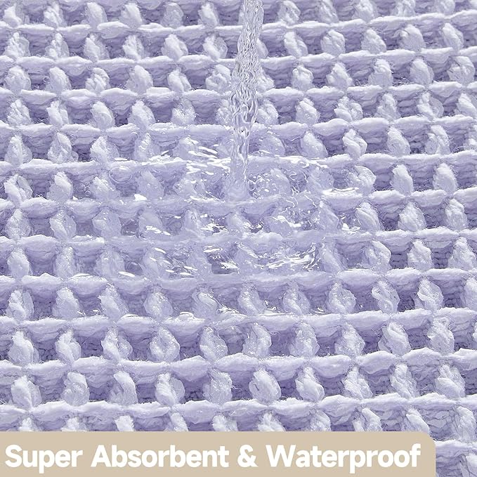 Waffle Runner Rug Bathroom, Boho Bathroom Rugs Non Slip Washable Long Super Absorbent Quick Dry Cute Bath Mat Farmhouse Bath Mat, 60''x24'' Lavender Cream