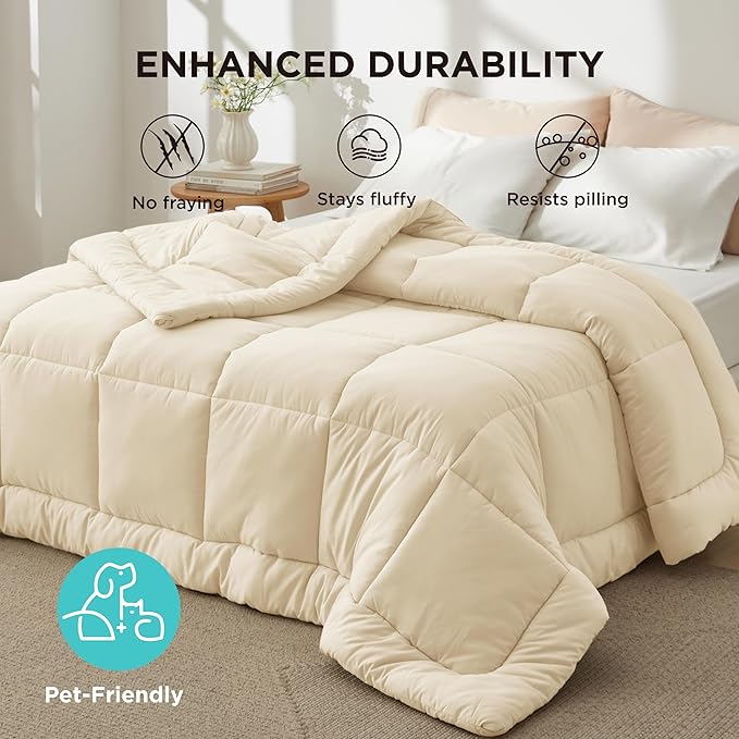 Bedsure Comforter Duvet Insert - Quilted Comforters Oversized King, All Season Duvet, GentleSoft Down Alternative Bedding, with 8 Tabs, Gifts for Women/Men, Cream,Oversized King 116 x 98 Inches