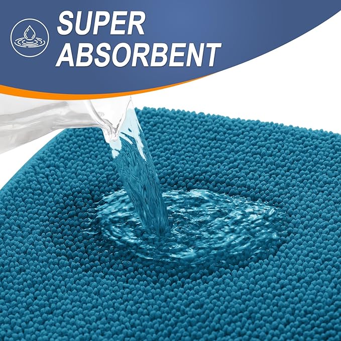 OLANLY Thick Memory Foam Bath Mat Rug 47x17, Extra Soft Absorbent Bathroom Rug, Quick Dry Bath Mat, Non-Slip, Machine Washable Carpet for Bathroom, Tub and Shower, Home Decor Accessories, Peacock Blue