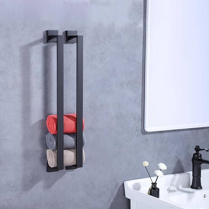 LANC 20 Inche Black Towel Bars for Bathroom Wall Mounted, Matte Black Bath Towel Racks Stainless Steel Total-22” Towel Rails for Kitchen Cabinet Towel Holder Towel Hanger Towel Rods, A8804MB-5P1
