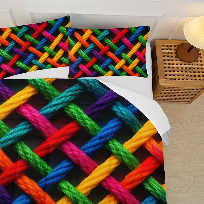 Colorful Checkered Geometric Pattern Comforter Set Full Size，Waffle Weave Bedding Set Full，with 1 Comforter with 2 Pillow Case，Checkered Print Bedroom Decor