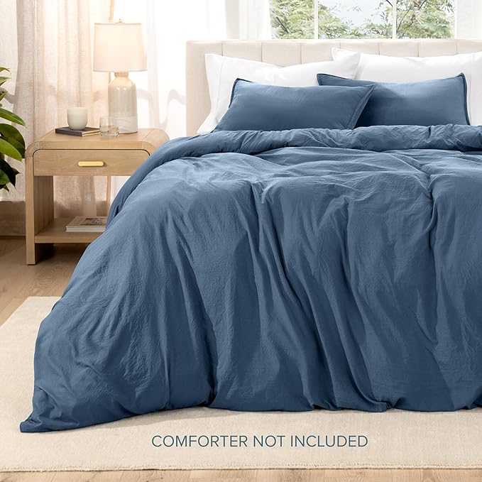 Bare Home Microfiber Duvet Cover Set - Ultra Soft Washed Microfiber - Queen Size - Linen-Like Look - Easy Care - Breathable Fabric - Our Softest Duvet Cover Set (Queen, Bering Sea)