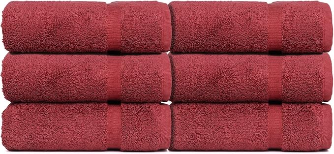 Luxury Hotel & Spa Collection, 100% Turkish Cotton 700 GSM Cloth, for Body wash, Makeup Remover & Facial Cleaning, Baby, face, Dobby Border Soft washcloths Towel Set 13" X 13", Cranberry, Set of 6