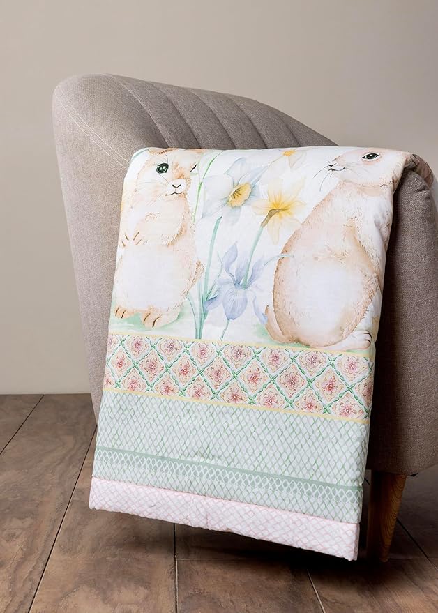 Maison d' Hermine Throw Blanket Lightweight and Breathable Cotton Easter Throw Blanket for Couch Bed Sofa Girls Boys Women Men Gifts Travel Living Room Bedding (50"x60", Easter Dew)