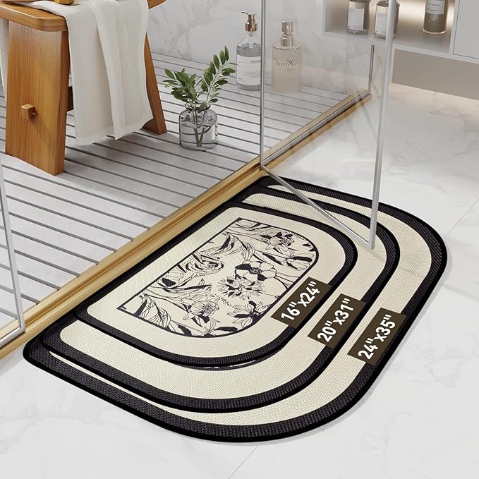 Half Circle Bath Mat,Thin Bathroom Rugs Fit Under Door Quick Dry Non Slip Washable Bathroom Mat with Rubber Backing,Absorbent Woven Half Round Shower Rug