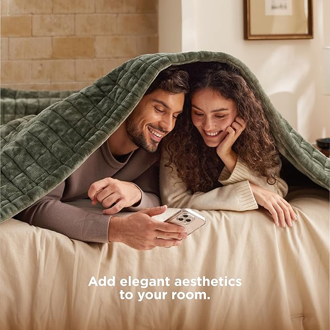 Bedsure Electric Blanket Queen Size - Dual Control Heated Weighted Blanket Queen with 10 Heat Settings, Fast Heating with 10 Time Settings (84x90 inches, Olive Green)