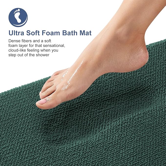 OLANLY Thick Memory Foam Bath Mat Rug 70x24, Extra Soft Absorbent Bathroom Rug, Quick Dry Bath Mats, Non-Slip, Washable Carpet for Bathroom, Tub and Shower, Home Decor Accessories, Blackish Green