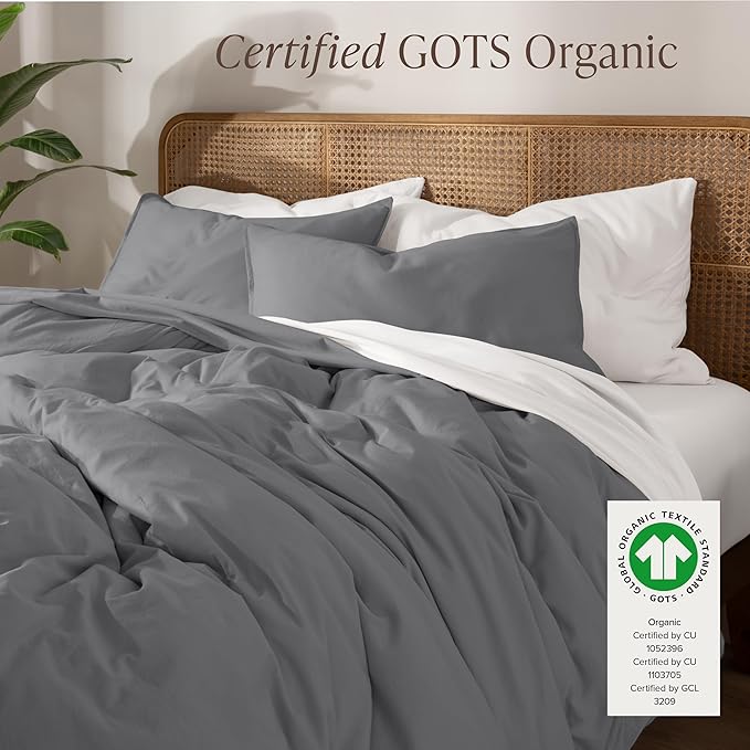 Bare Home 100% Organic Cotton Jersey Duvet Cover Set - Extra Long Size - Ultra Soft - 100% Cotton - 2pcs - Corner Ties - Button Closure - Bedding Duvet Cover & Pillow Shams (Twin/Twin XL, Grey)