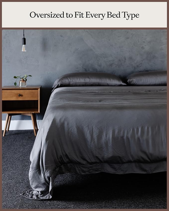 Cozy Earth Luxury Duvet Cover King - 100% Viscose from Bamboo - Ultra-Soft, Cooling & Lightweight Duvet Cover - Temperature-Regulating Bedding with Concealed Zip & Interior Snap Closures - Charcoal