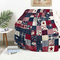 Printed Patchwork Country Blanket Throw for Women and Men, Farmhouse Vintage Blanket Gift, Lightweight Fleece Americana Rustic Home Decor, 40"×50"