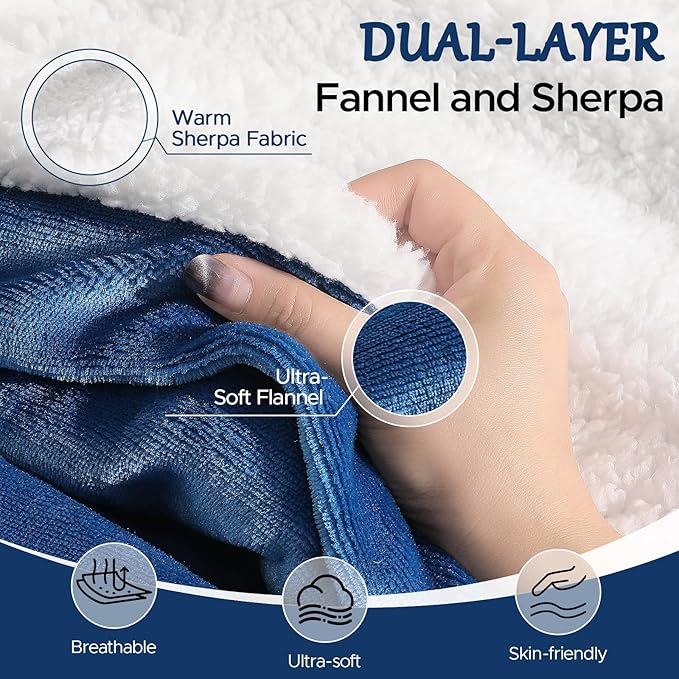 Heated Blanket 72"x84" Full Size, Dual-Sided with Soft Flannel & Sherpa Fabric, Electric Blanket with 9 Heating Levels & 2-10 Hours Auto Off, Machine Washable, Blue