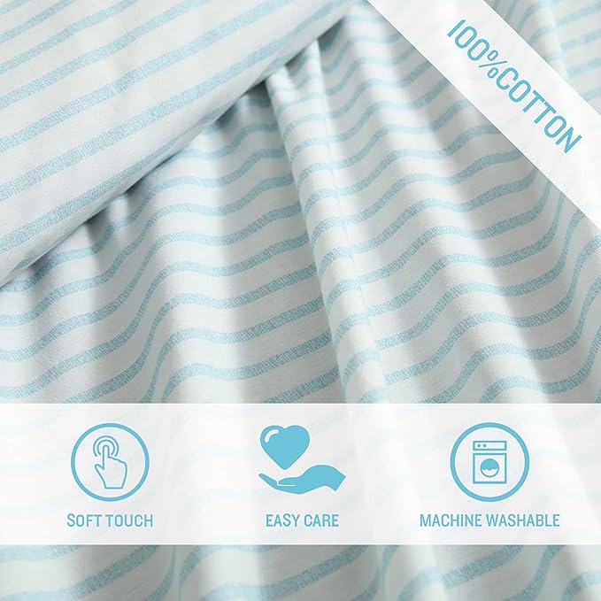 Tommy Bahama - Queen Sheet Set, Cotton Percale Bedding Set, Super Soft, Oeko-Tex Certified (Cool Beach Stripe Turquoise, Queen)