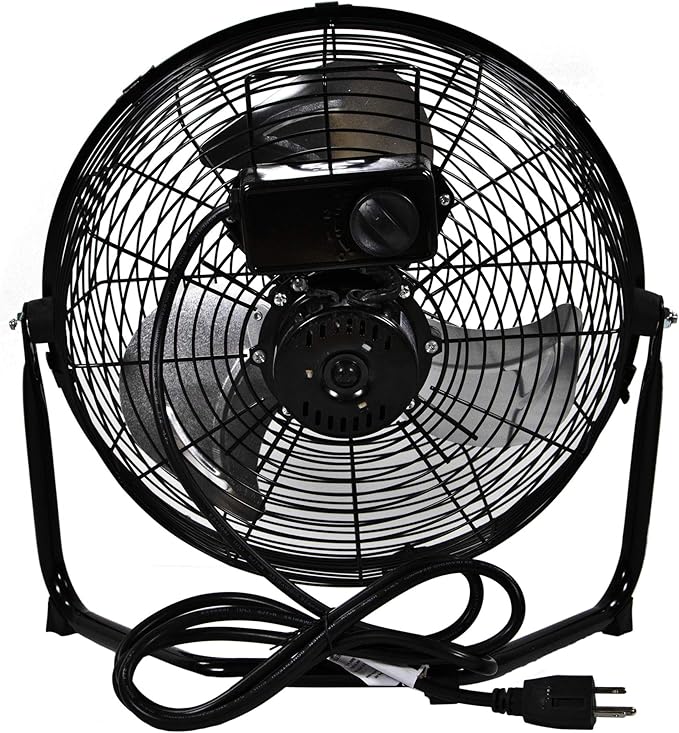 Comfort Zone 12 inch Cradle Fan, 3 Speed Floor or Table Fan with180 Degree Tilt, Metal Construction and Aluminum Blades, Carry Handle, Rubber Feet, Ideal for Bedroom, Workshop, or Garage, Black