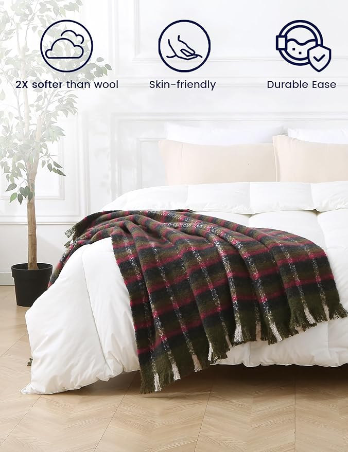 ZonLi Christmas Plaid Throw Blanket, Christmas Decorative Plaid Blankets,Vintage Throws with Tassel for Couch, Bed, Sofa, Chair, Outdoor, Cozy Warm Lightweight Farmhouse Blankets,50" x 60"