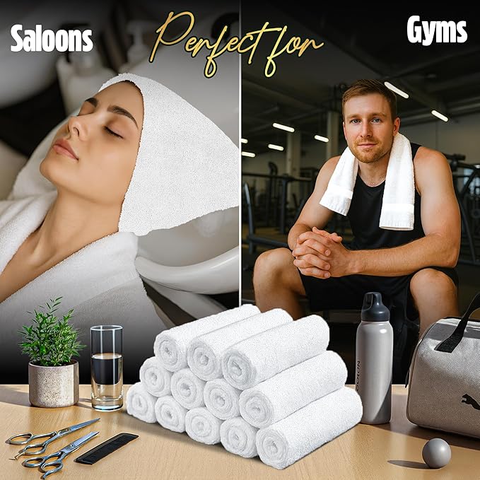 Pearl Linens Pack of 24 100% Cotton Hand Towels, Salon Towels for Spa, Gym and Bathroom Use, Hair Towels in Bulk, Soft, Absorbent, Quick Dry & Machine Washable, 16x27 inches, White