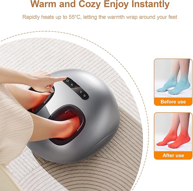 Foot Massager Machine with Heat, Double Shear Massage Core, Shiatsu Feet Massager with Airbag Full Wrapped, Plantar Fasciitis Massage, Automatic Foot Kneading Points, Gifts for Family and Friends