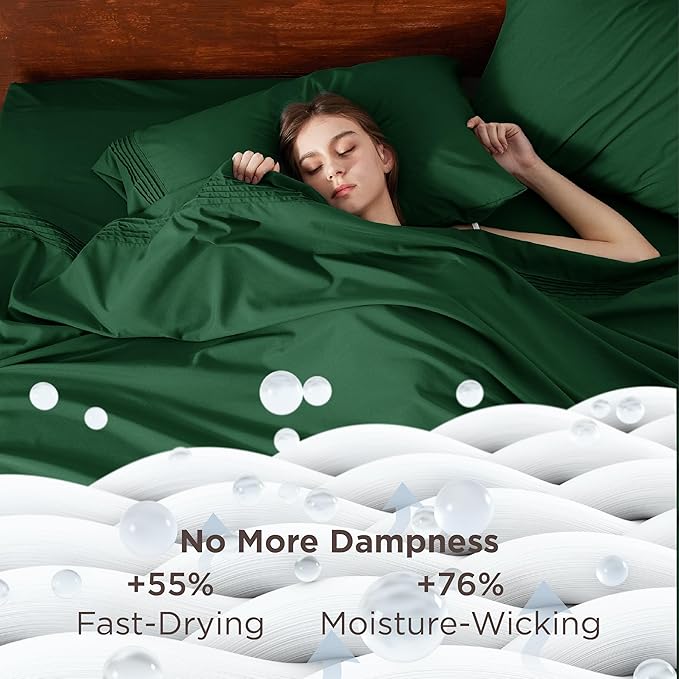 Bedsure Deep Pocket King Sheet Set - Fits Mattresses Up to 21 Inches Thick - 4 Piece GentleSoft Bed Sheets, Moisture Wicking, Soft & Cooling Bedsheet & Pillowcases, Easy & Secure Fit, Emerald Green