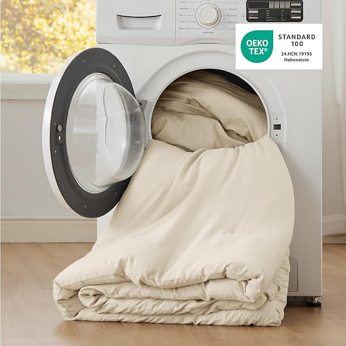Bedsure California King Size Comforter Set, Cream Soft Prewashed Bedding for All Seasons, 3 Pieces GentleSoft™ Bed Set, 1 Lightweight Comforter (104"x96") and 2 Pillowcases (20"x36")