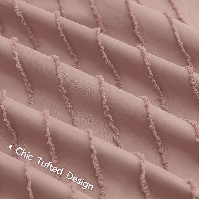 JELLYMONI Duvet Cover Queen Size Smokey Pink - 3PCS Boho Striped Duvet Cover Set Polyester Tufted Bohemian Textured Comforter Cover 90×90in with Corner Ties & Zipper and 2 Pillowcases