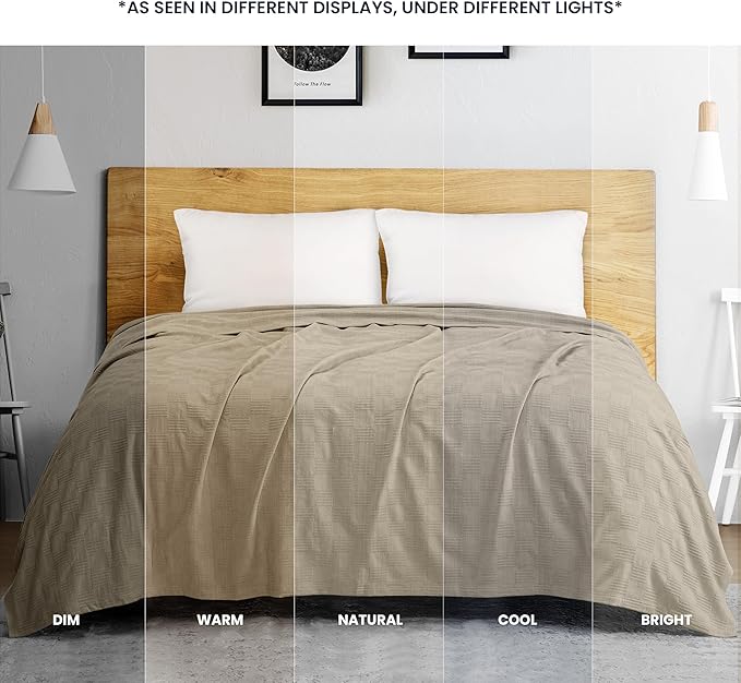 Utopia Bedding Khaki 100% Cotton Blanket [King Size - 90x108 Inch] 350GSM Lightweight, Soft and Breathable Thermal Blanket for All Seasons