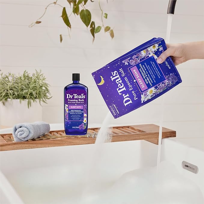 Dr Teal's Pure Epsom Magnesium Salt Soak, Sleep Blend with Melatonin, Lavender & Essential Oils, 3 lb (Pack of 4)